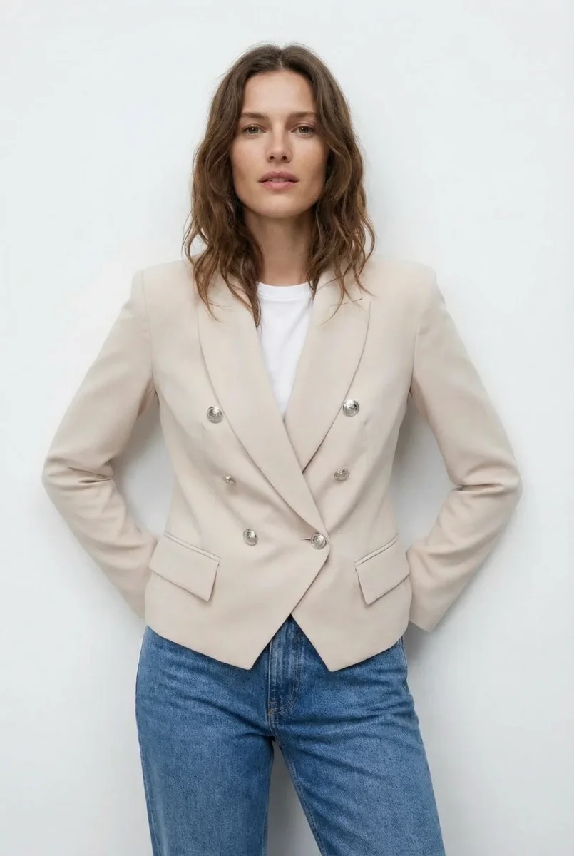 Blazer Double Poitrine Beige – Image 2