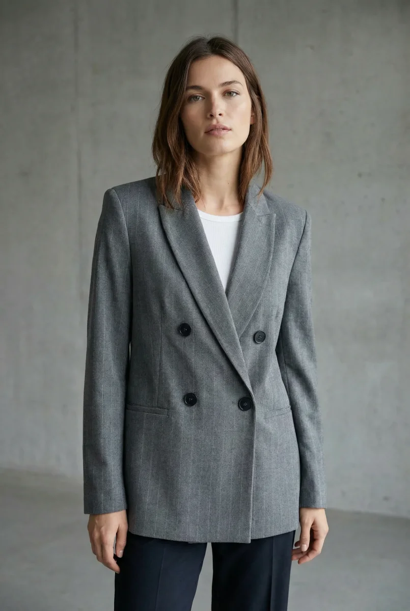 Blazer Femme Chic Gris À Rayures Fines – Image 5