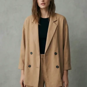Blazer Fluide Oversize Croisé Femme Camel