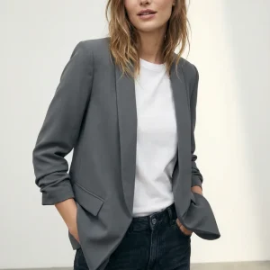 Blazer femme manches froncées élégant coupe droite structuré