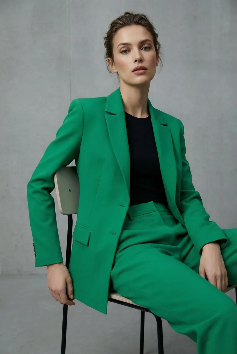 Blazer tailleur ajusté vert émeraude – pièce de costume – Image 4