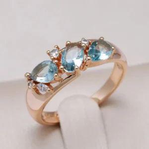 Bague en Zirconia Vintage Bleue Élégante en Or
