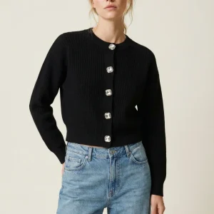 Cardigan Noir Cintré Manches Longues Boutonné