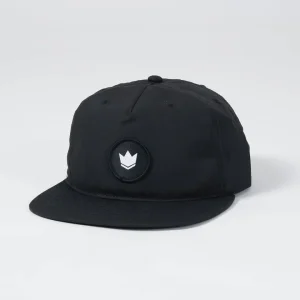 Crown Patch 5-Panel Strapback Hat - Black