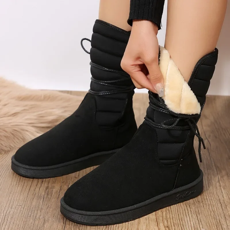 Bottes de neige pour femmes, semelle épaisse et doublure en polaire, tendance et confortable – Image 5