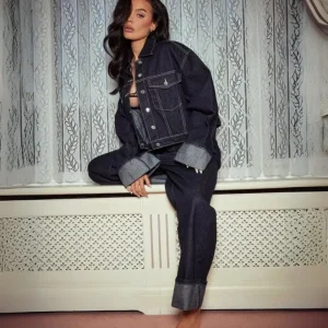 Ensemble deux pièces en denim avec veste en denim et pantalon long - Dames