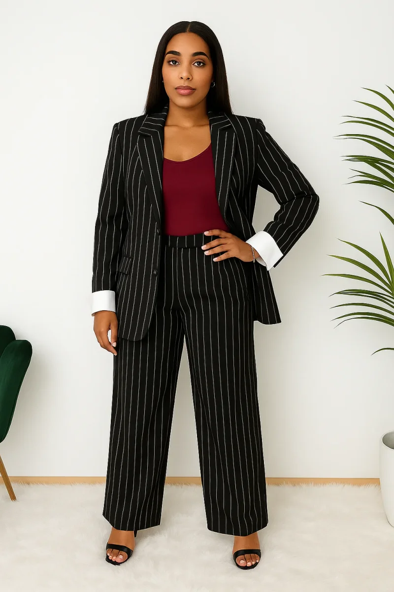 Tailleur femme rayé – Ensemble pantalon & veste élégant – Image 4
