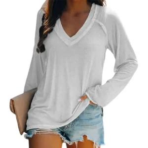 Eleanor - Elégante chemise blanche en V à manches longues et coupe-vent pour femmes