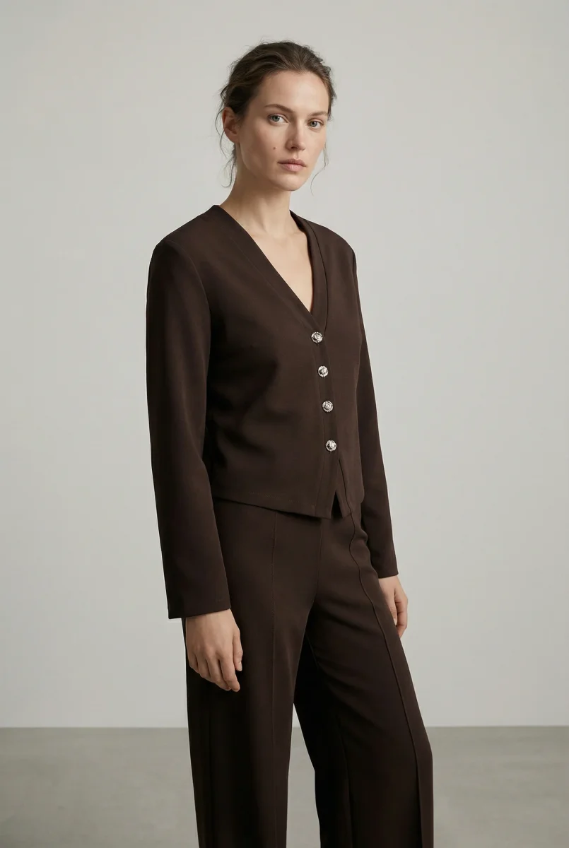 Ensemble deux pièces coton femme – Veste col V et pantalon confortable – Image 8