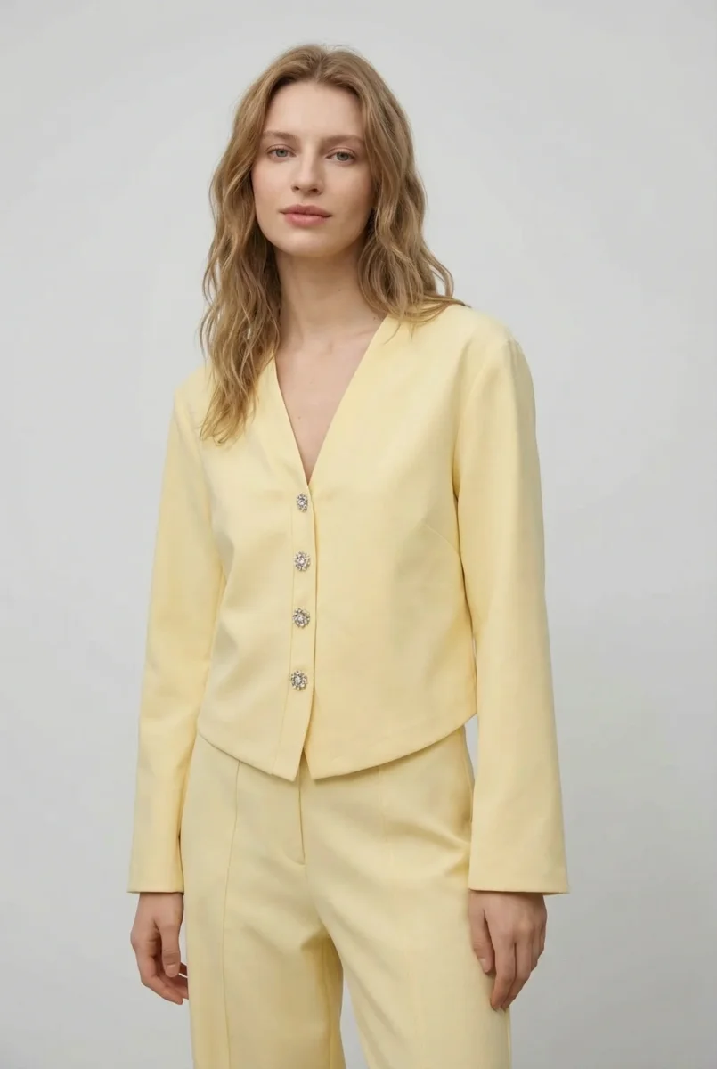 Ensemble deux pièces coton femme – Veste col V et pantalon confortable – Image 4