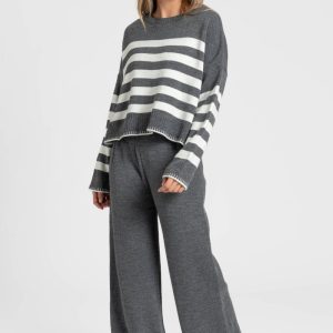 Ensemble maille rayée femme