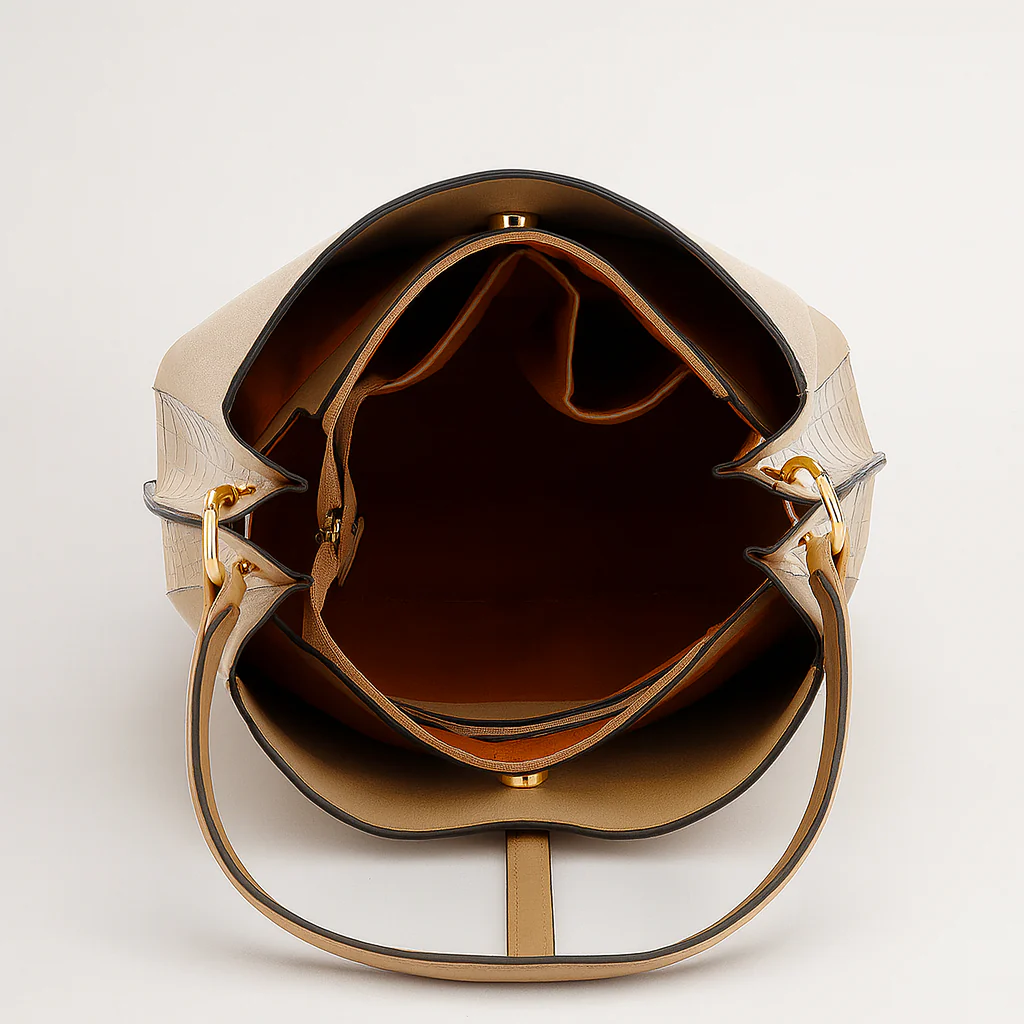 Femme - Sac à main hobo - Insertions en croco - Style chic – Image 5