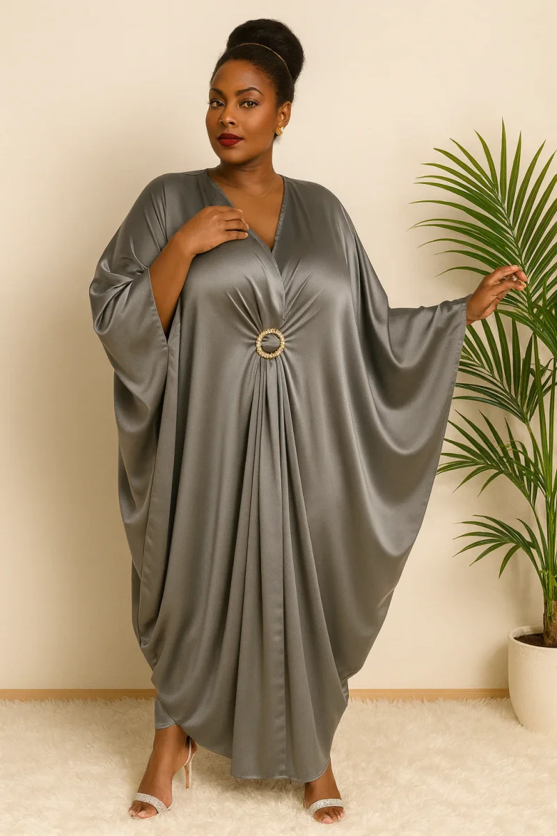 Robe caftan satin grande taille – Tenue de soirée élégante fluide femme – Image 6