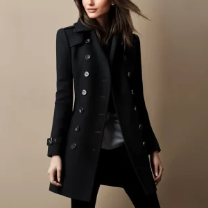 Manteau d'hiver élégant pour femme avec patte de boutonnage - Manteau chaud et classique pour la saison froide