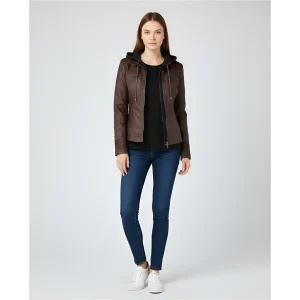 Veste en simili cuir pour femme avec capuche