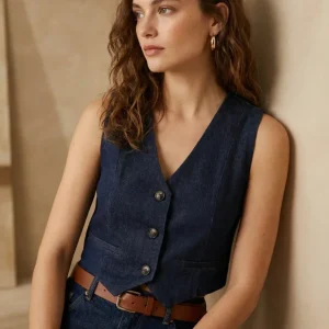 Gilet court bleu indigo sans manches