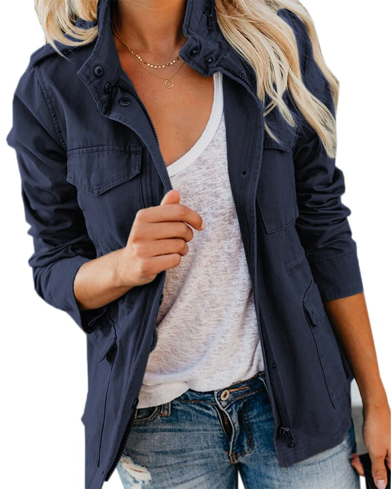 Veste intermédiaire élégante en coton mélangé avec poches pratiques - Automne Femmes – Image 3