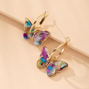 Boucles d'Oreilles Papillon en Cristal avec Émail Peint à la Main
