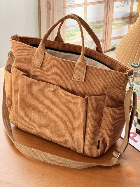 Sac bandoulière en velours côtelé avec tissu côtelé tendance et agencement pratique – Image 4