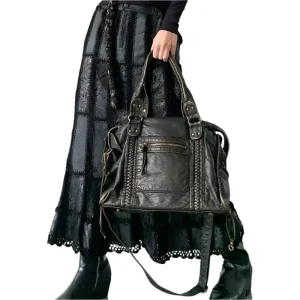 Sac à bandoulière structuré pour femme avec finition lavée et compartiments