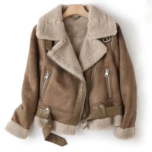 Veste en cuir avec doublure sherpa pour l'hiver - Macie