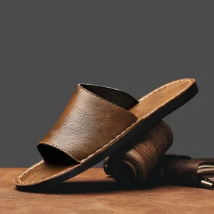 Chaussons croisés en cuir véritable pour hommes