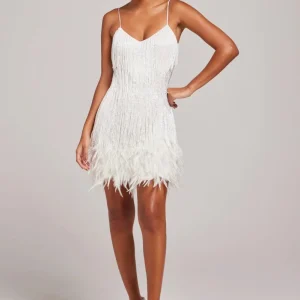 Robe de cocktail pour femme avec franges de plumes