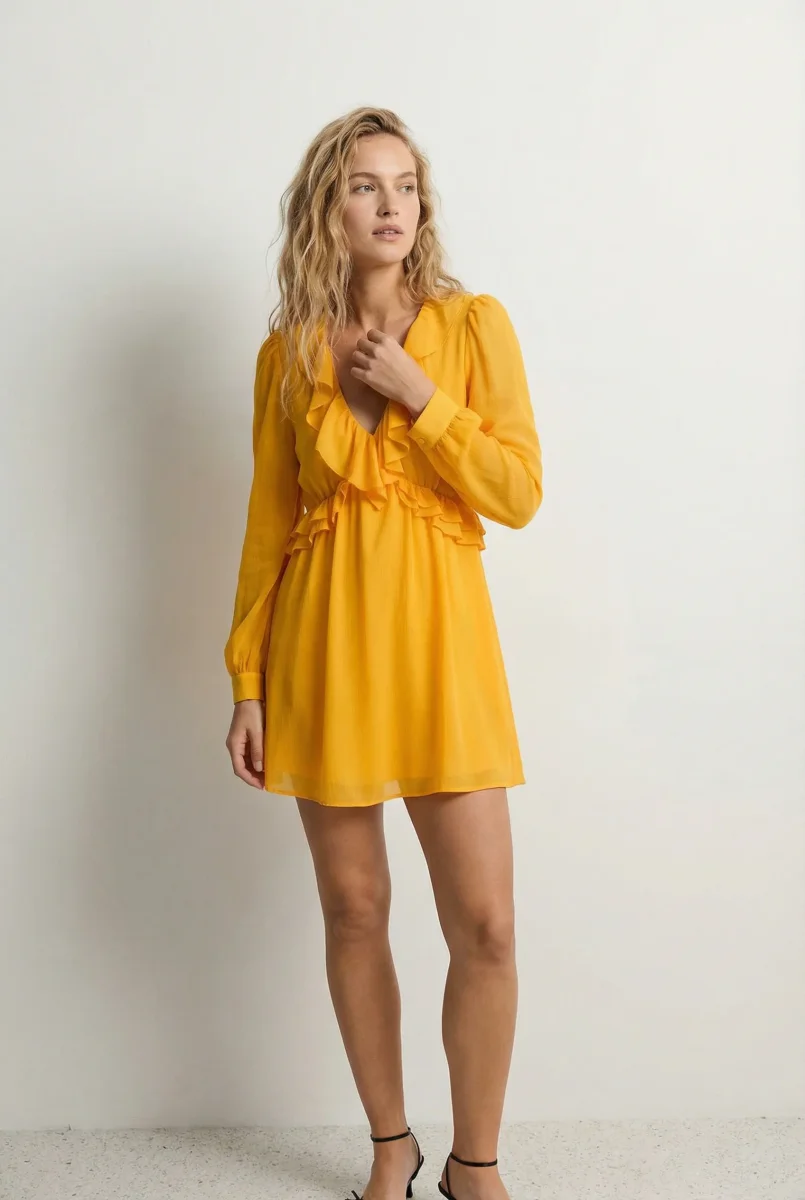 Mini Robe Courte Jaune à Volants - Élégance et Confort Pour Chaque Occasion – Image 3