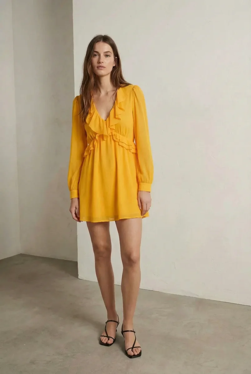 Mini Robe Courte Jaune à Volants - Élégance et Confort Pour Chaque Occasion – Image 2