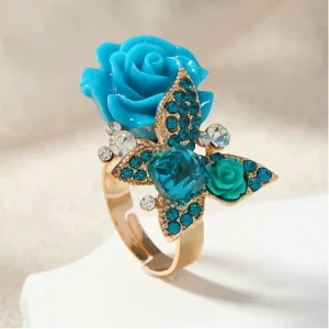 Bague en Or avec Fleur de Papillon Bleu Lumineux