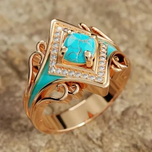 Bague en Or avec Couronne en Opale Bleue