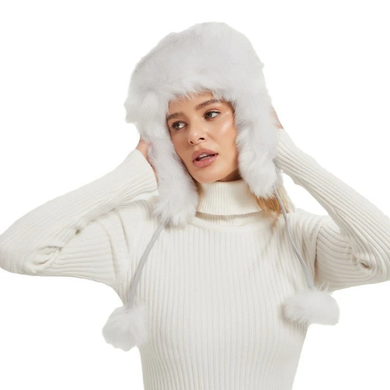 Bonnet d'hiver moelleux pour femmes avec oreilles d'animaux et design volumineux – Image 6