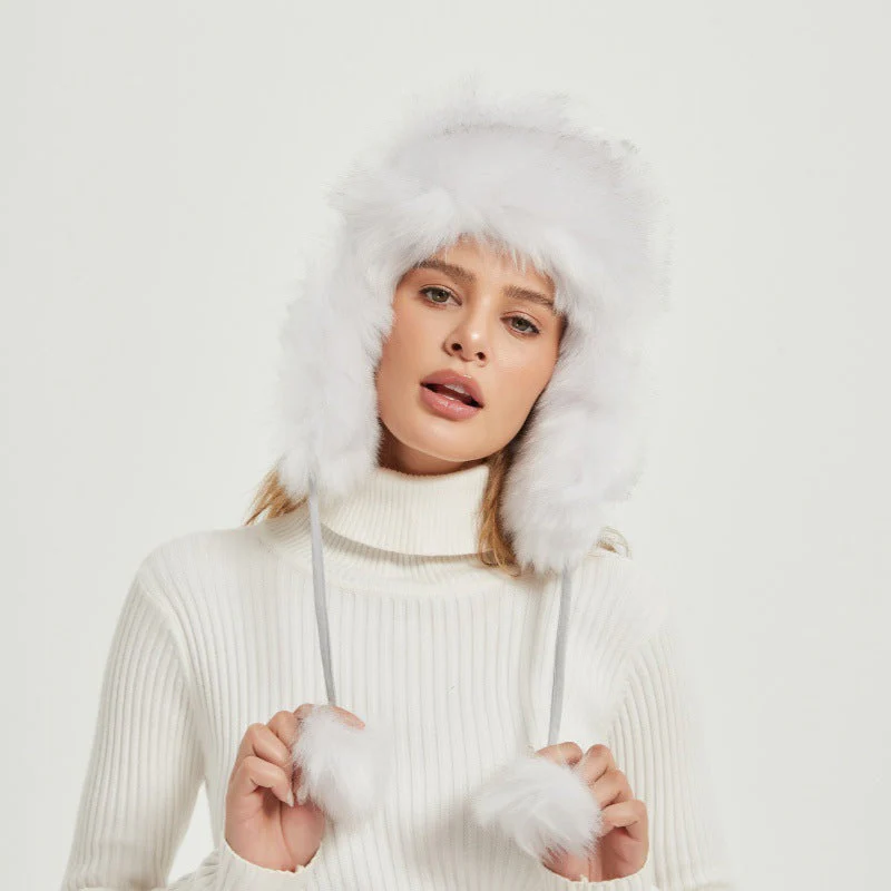 Bonnet d'hiver moelleux pour femmes avec oreilles d'animaux et design volumineux – Image 5