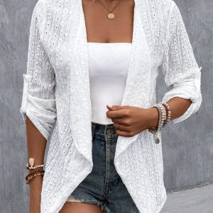 Cardigan pour femmes - Tricot crochet - Coupe décontractée - Ouvert sur le devant - Couche boho chaude pour l'automne