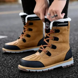 Bottes d'hiver pour hommes - Chaussures de neige doublées et chaudes avec semelle antidérapante
