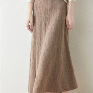 Jupe midi trapèze en laine mérinos – Tricot doux, chaud et élégant