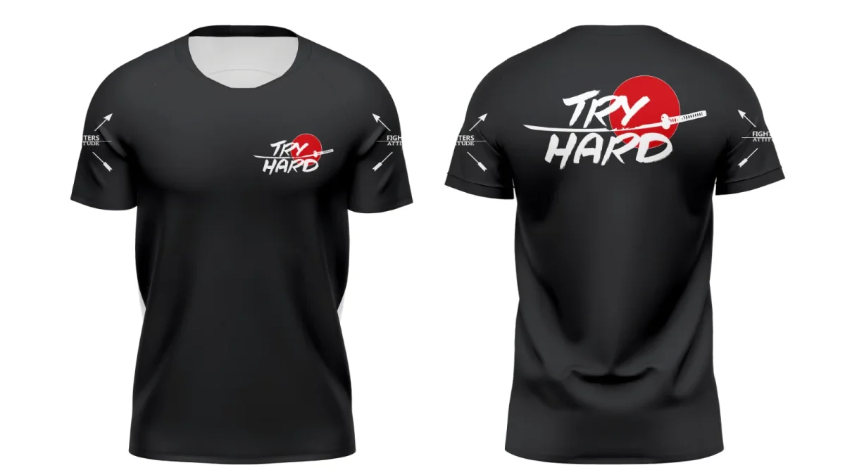 Rashguard Try Hard Manga Corta- Negro – Image 2