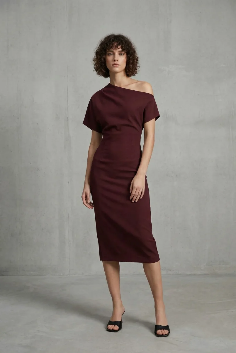 Robe Asymétrique Chic Bordeaux – Image 4