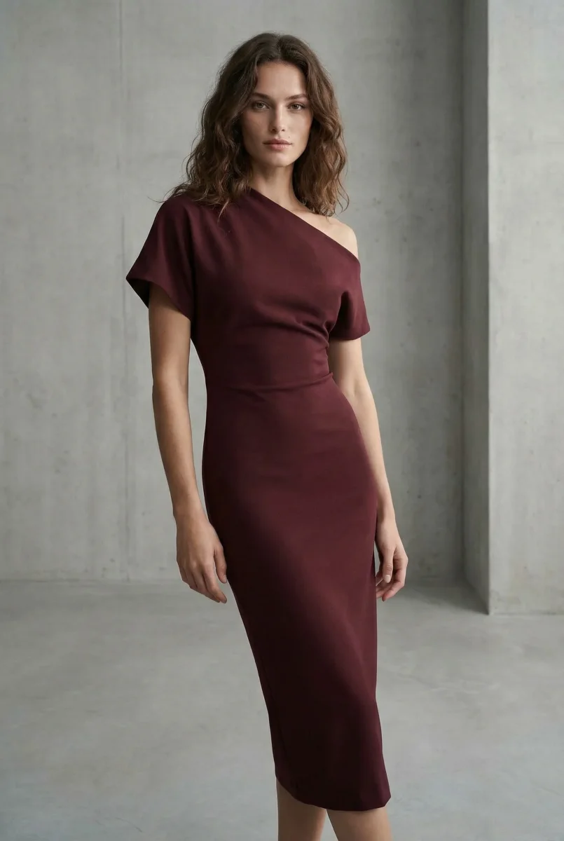 Robe Asymétrique Chic Bordeaux – Image 3