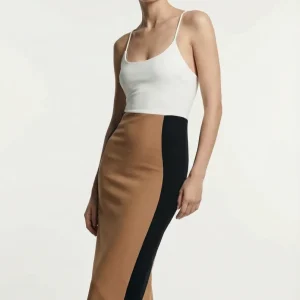 Robe Marron Midi Bicolore À Bretelles