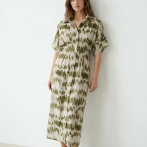 Robe chemise tie-dye kaki et blanc