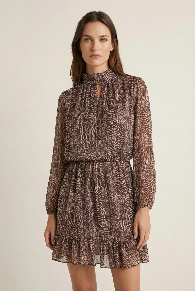 Robe courte fluide animal print – Manches longues – Taille élastique – Image 5