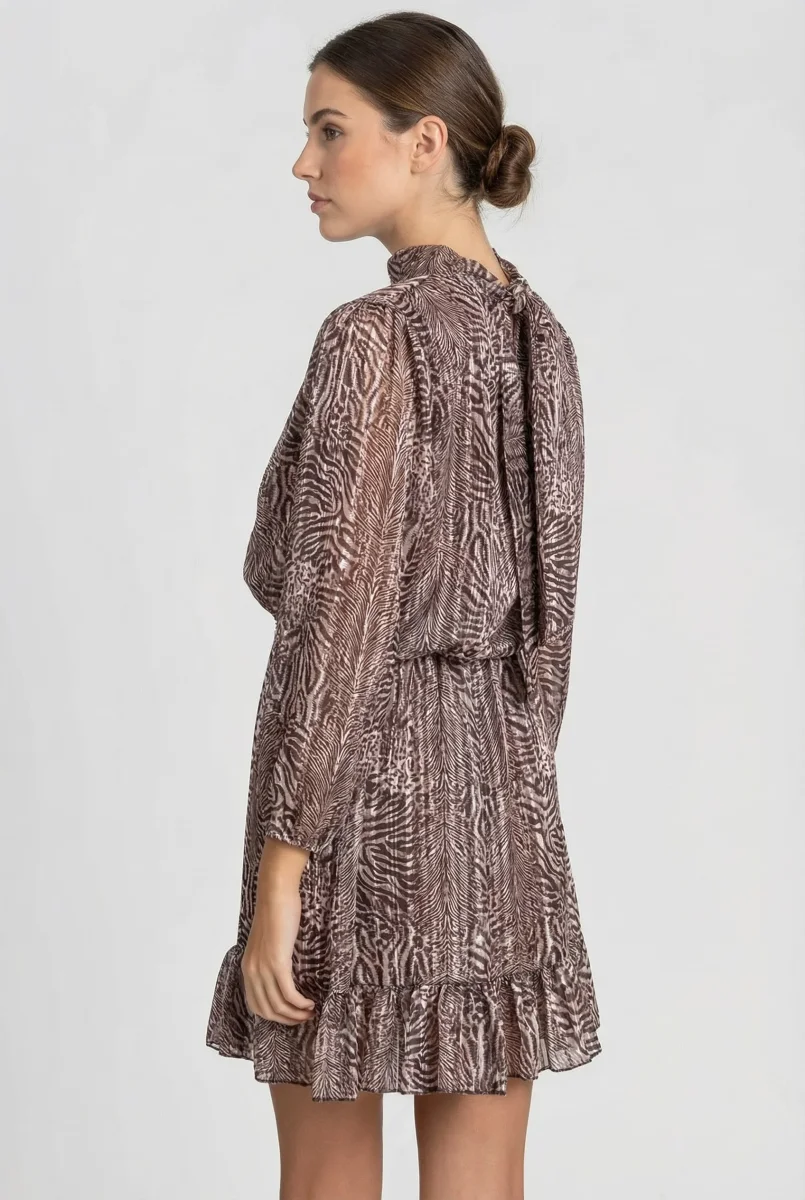 Robe courte fluide animal print – Manches longues – Taille élastique – Image 6