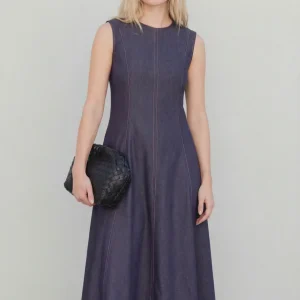 Robe longue effet denim bleu