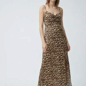 Robe longue satinée léopard