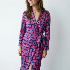 Robe portefeuille évasée rose imprimée