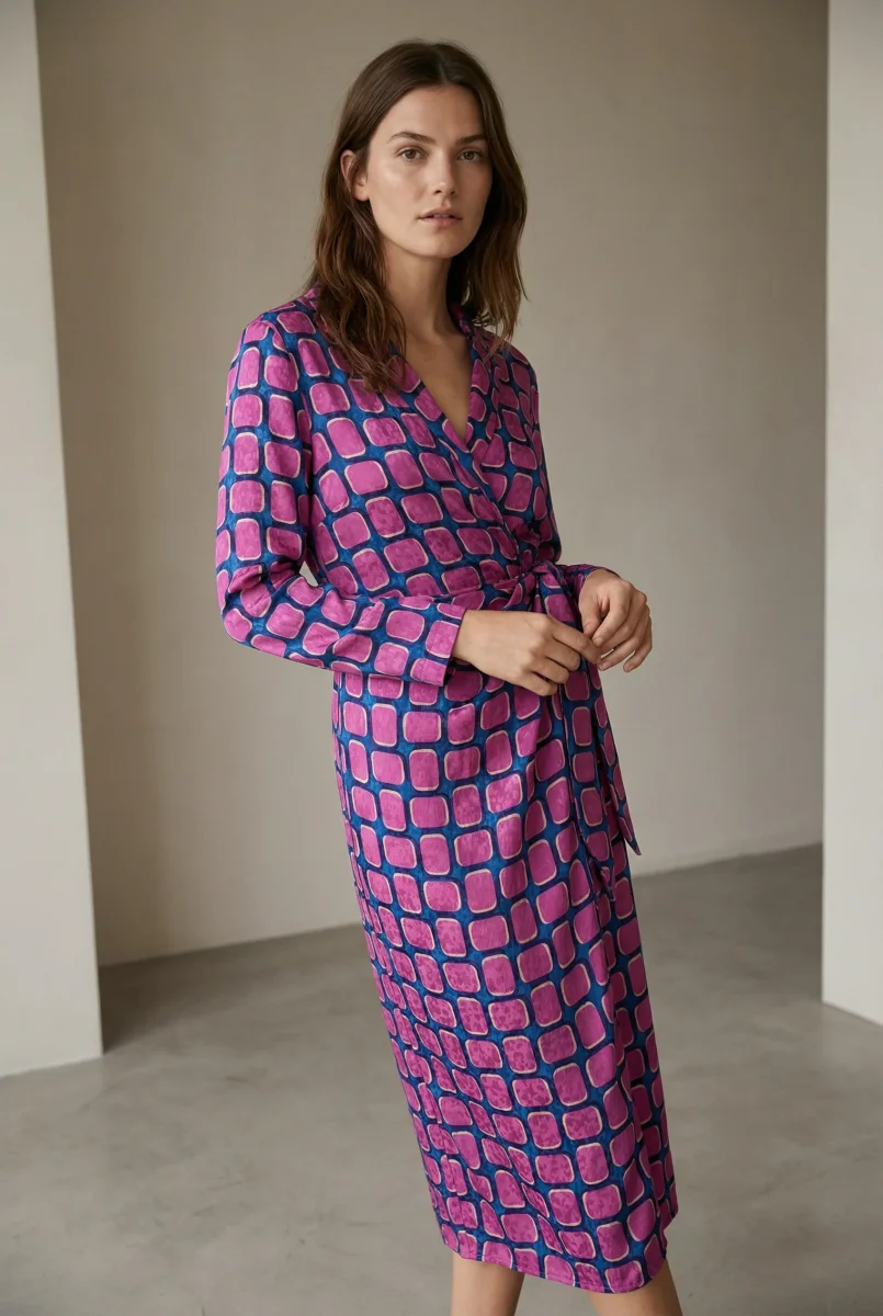 Robe portefeuille évasée rose imprimée – Image 3