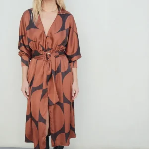 Robe portefeuille imprimé géométrique noir marron