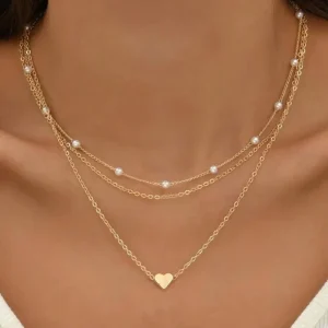Lily | Collier 3 couches or et argent avec pendentif coeur ou croix