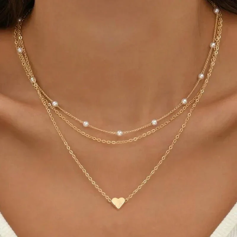 Lily | Collier 3 couches or et argent avec pendentif coeur ou croix – Image 2